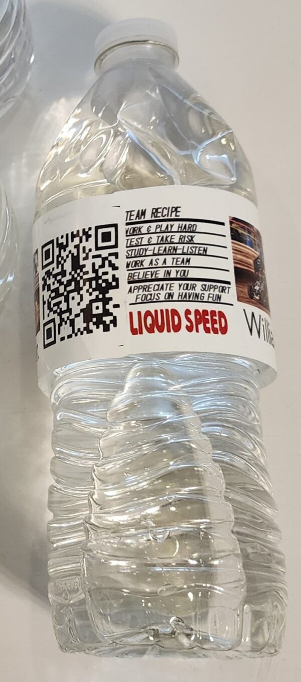 A bottle of water with a qr code on it.