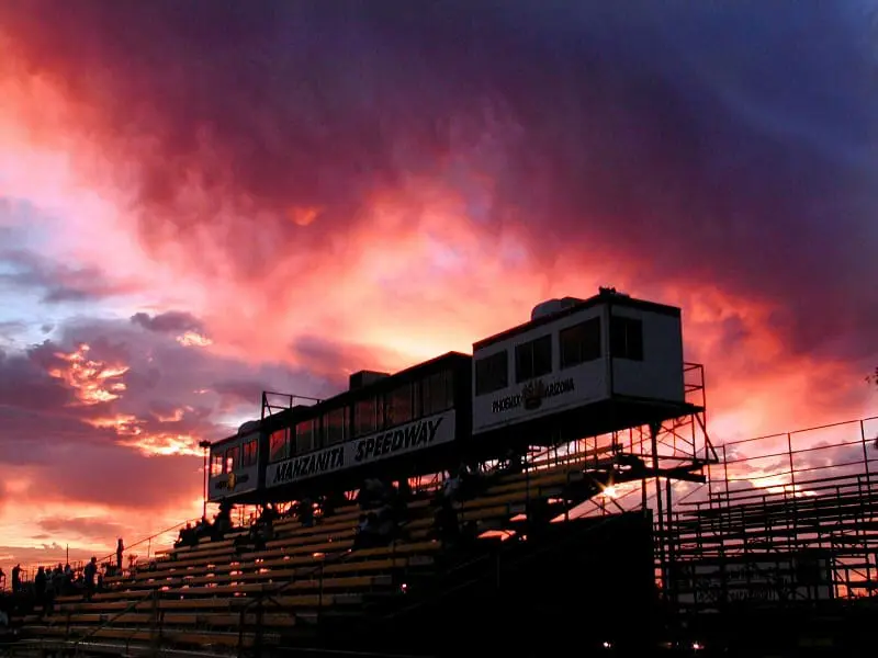 A train on top of an empty stadium.